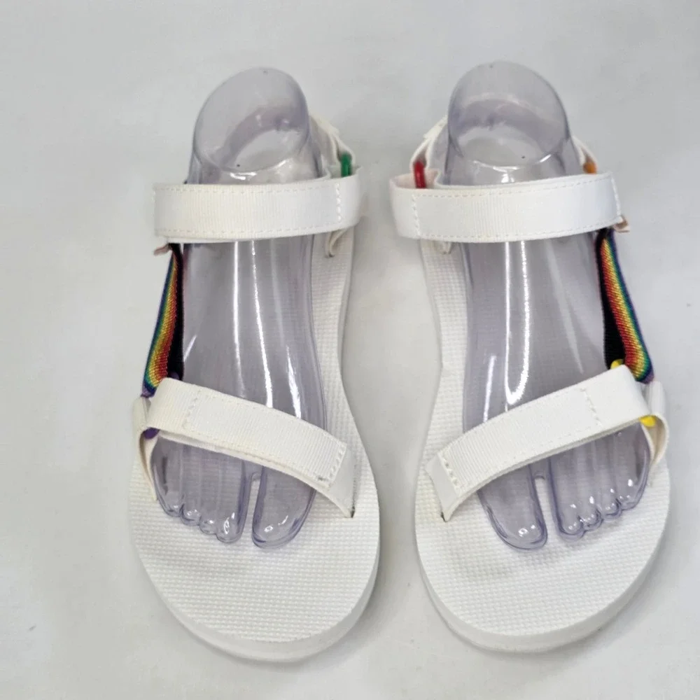 Teva Original Universal Pride Sandals Women's Size 9 White Rainbow Straps Shoes